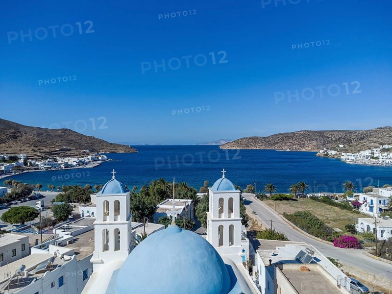 The church of St George in the harbour town of Katapola, Amorgos, Cyclades, Greece, Europe