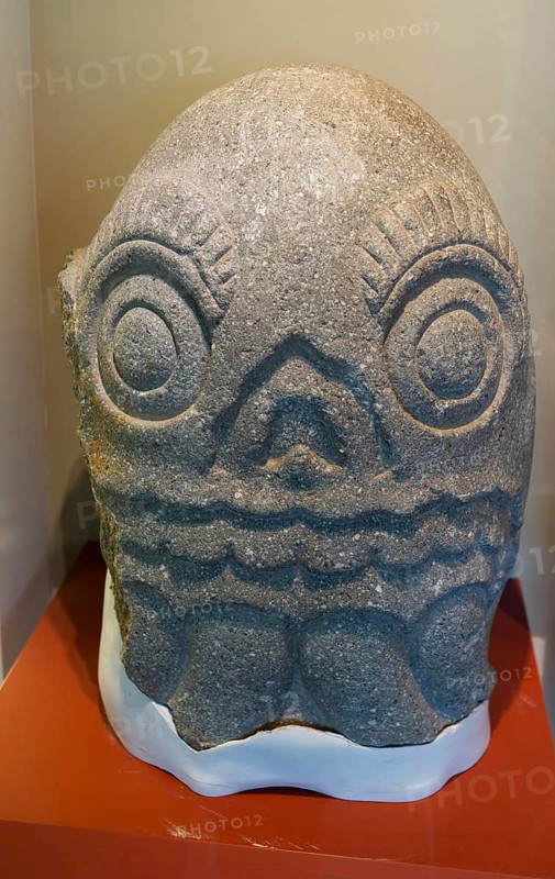 Stone Tecpatl sculpture figure, archaeological site and museum of Templo Mayor, Mexico City, Mexico, Central America