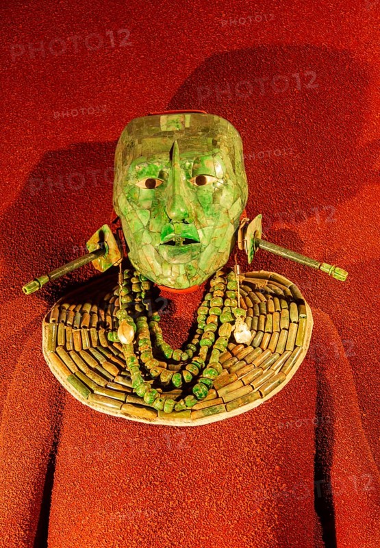 Jade and shell death mask, Mayan king Pakal the Great, National Museum of Anthropology, Mexico City, Mexico, Central America