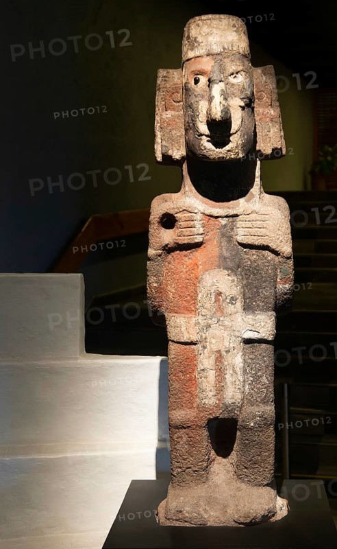Carved stone Aztec figure, archaeological site and museum of Templo Mayor, Mexico City, Mexico, Central America