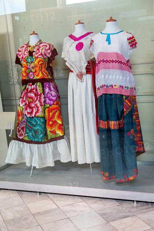 Display of Mayan style women's clothing and textiles, Museo de Arte Popular de Yucatan, Merida, Mexico, Central America