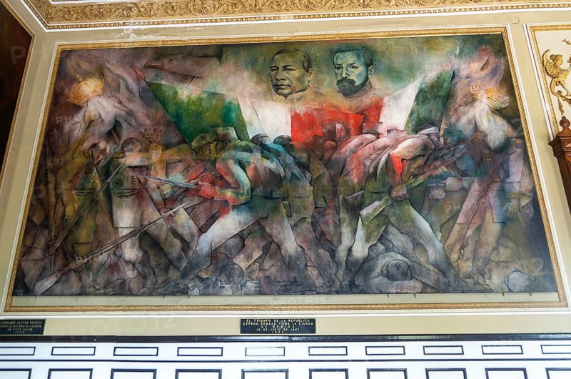 Painting 'El Triumfo de la Republica' by Fernando Castro Pacheco, Palacio de Gobierno, Merida, Yucatan State, Mexico, Central America