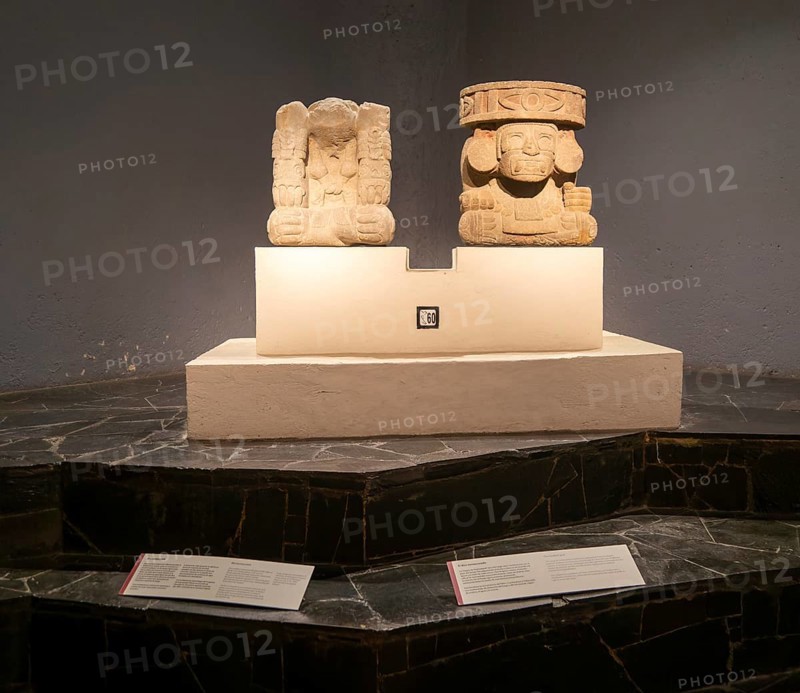 Mictlantecuhtli and a Masked God, archaeological site and museum of Templo Mayor, Mexico City, Mexico, Central America