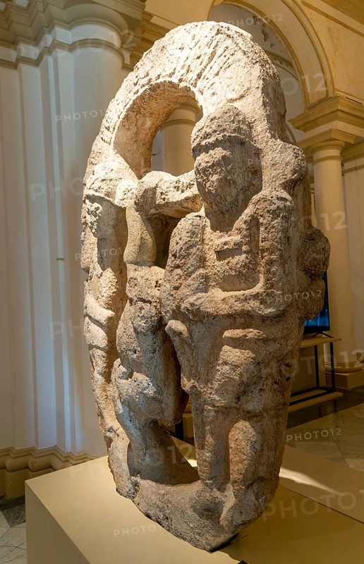 La Estela de Tabi stelae inside Palacio Canton palace anthropology museum, Merida, Yucatan State, Mexico, Central America
