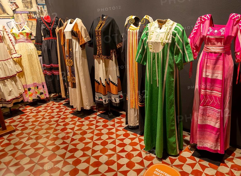 'Transposicion' exhibition by Marjorie Skouras of 1960s-1970s female clothes, Museo de Arte Popular de Yucatan, Merida, Mexico, Central America