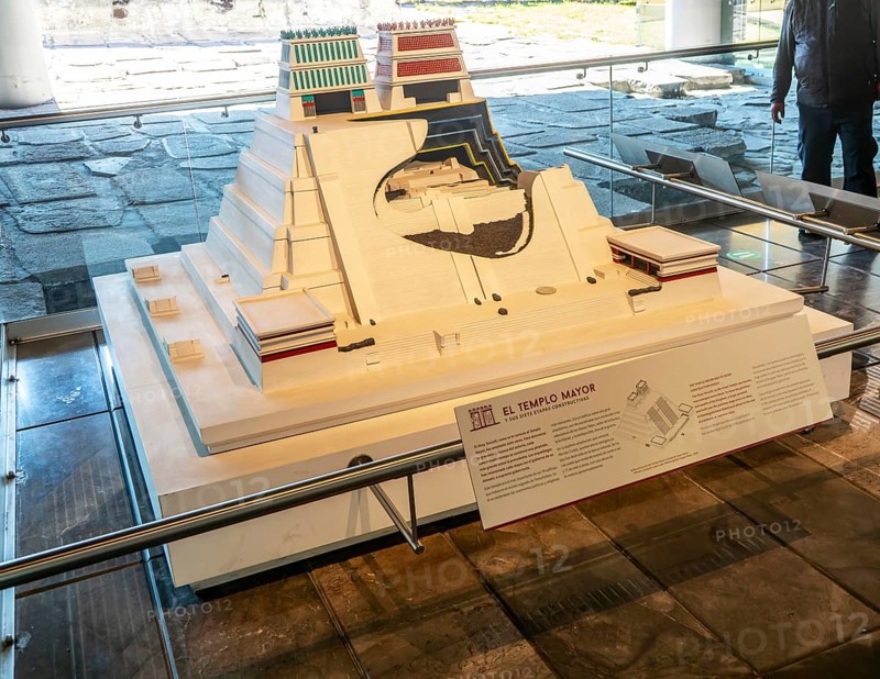 Model of Great Temple building, archaeological site and museum of Templo Mayor, Mexico City, Mexico, Central America