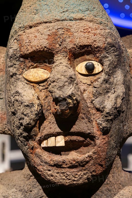 Stone carved face of Centzonhuitzuahuah, deity of pulque, archaeological site and museum of Templo Mayor, Mexico City, Mexico, Central America