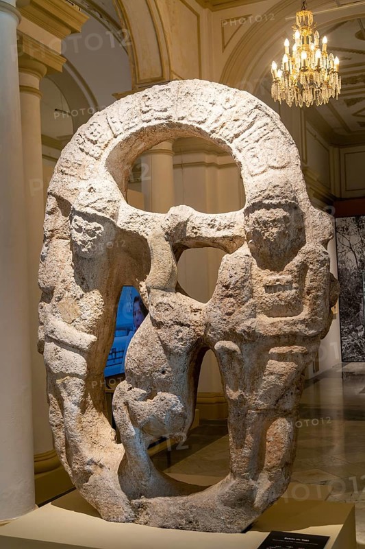 La Estela de Tabi stelae inside Palacio Canton palace anthropology museum, Merida, Yucatan State, Mexico, Central America