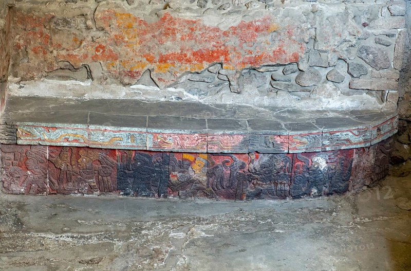 Bas relief carvings in House of the Eagle, archaeological site and museum of Templo Mayor, Mexico City, Mexico, Central America