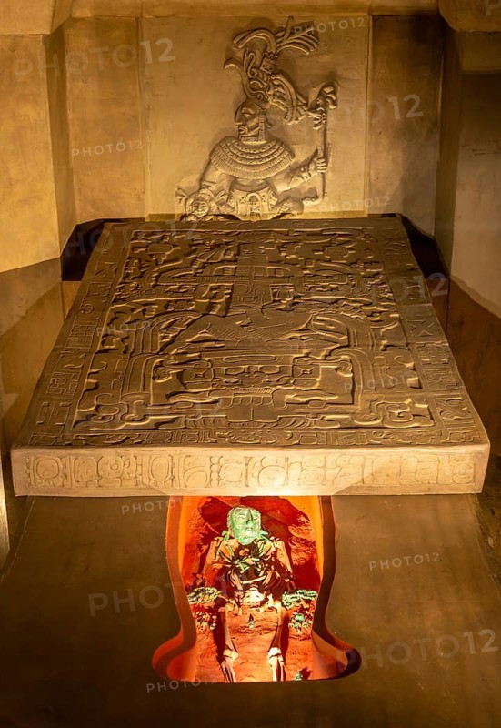 Reproduction of royal burial tomb, Mayan king Pakal the Great, Palenque, National Museum of Anthropology, Mexico City, Mexico, Central America