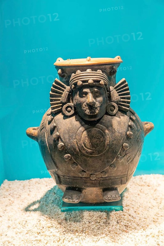 Pot depicting Chalchiuhtlicue female Aztec deity, spouse of Tlaloc, archaeological site and museum of Templo Mayor, Mexico City, Mexico, Central America