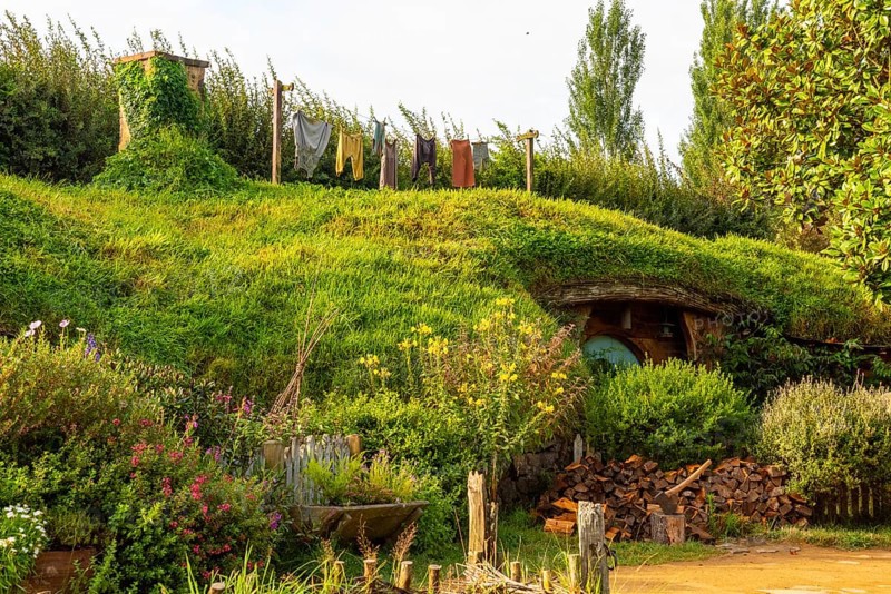 HOBBITON, NEW ZEALAND, JANUARY 20, 2023, Famous Hobbiton village in Matamata from the movies The Hobbit and Lord of the Rings, New Zealand, Oceania