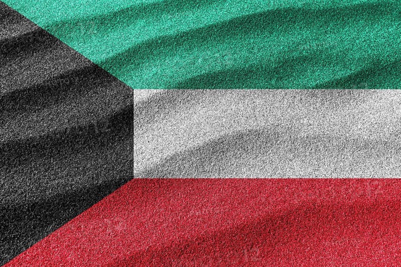 Kuwait sand flag, national flag sand background