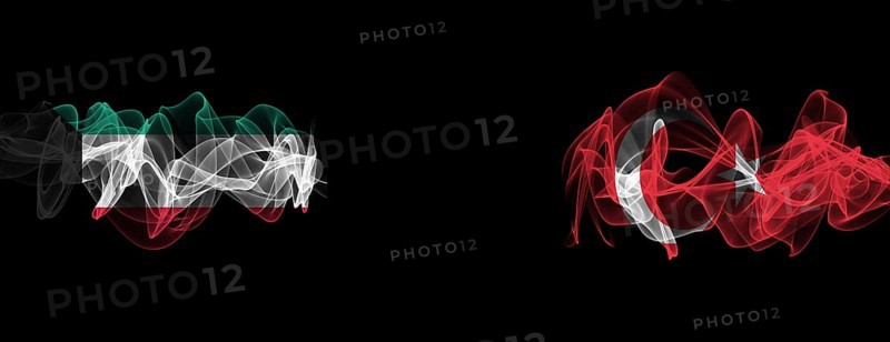 Flags of Kuwait and Turkey on Black background, Kuwait vs Turkey Smoke Flags