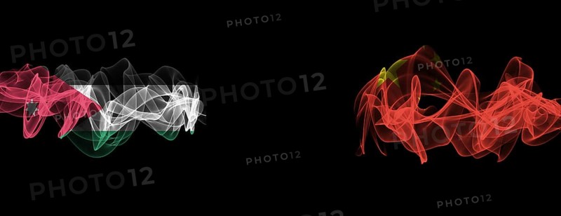 Flags of Jordan and China on Black background, Jordan vs China Smoke Flags