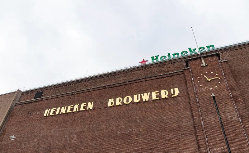 A picture of the Heineken Brewery building, in Amsterdam