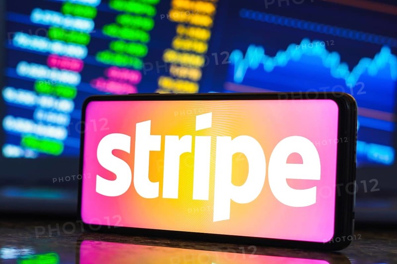 In this photo illustration, the Stripe logo is displayed on a smartphone screen