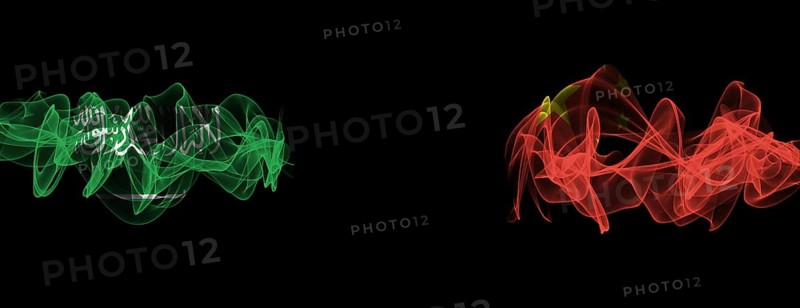 Flags of Saudi Arabia and China on Black background, Saudi Arabia vs China Smoke Flags