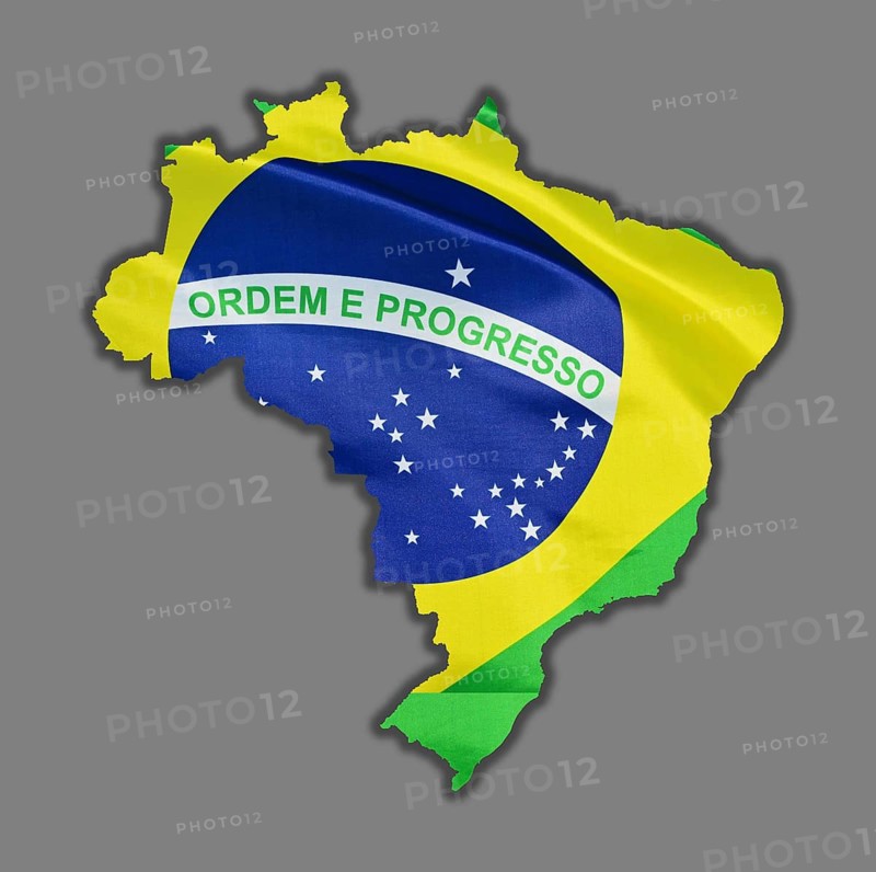 Outline map of Brazil designed with the national flag