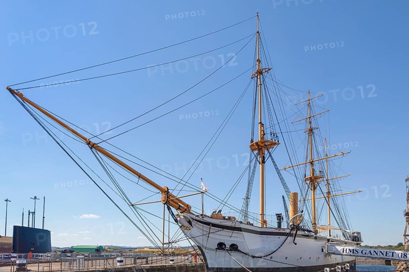 CHATHAM, KENT, UK, AUGUST 9. View of HMS Gannet in Chatham, Kent, UK on August 09, 2024