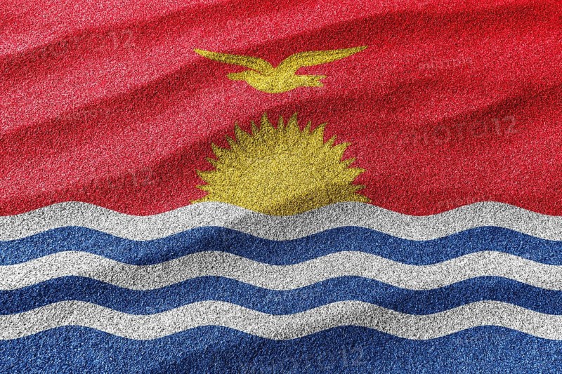 Kiribati sand flag, national flag sand background