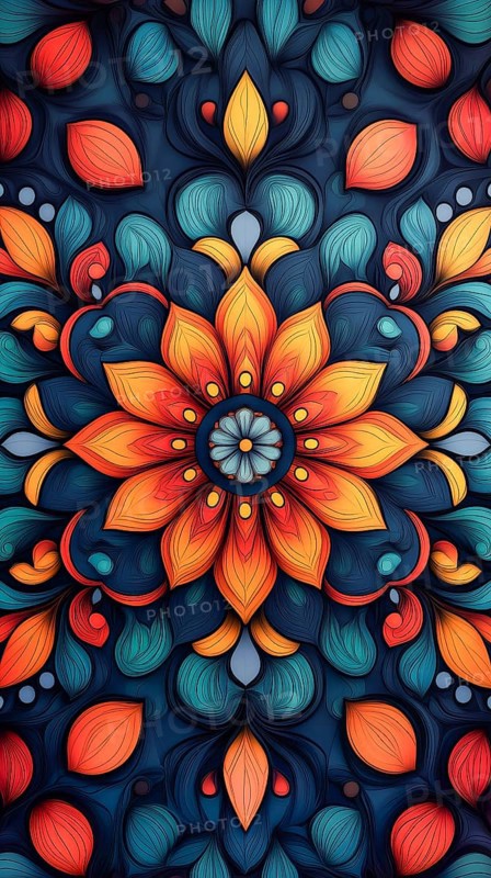 Colorful simple line art mandala pattern, AI generated