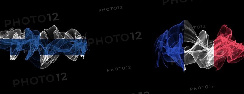 Flags of Finland and France on Black background, Finland vs France Smoke Flags