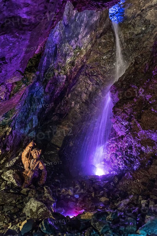 Underground waterfall in an old gold mine and arsenic