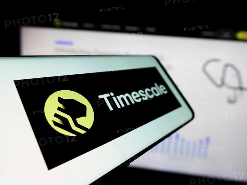 Stuttgart, Germany, 04-02-2024: Smartphone with logo of American database software company Timescale Inc. in front of business website. Focus on center-left of phone display, Europe