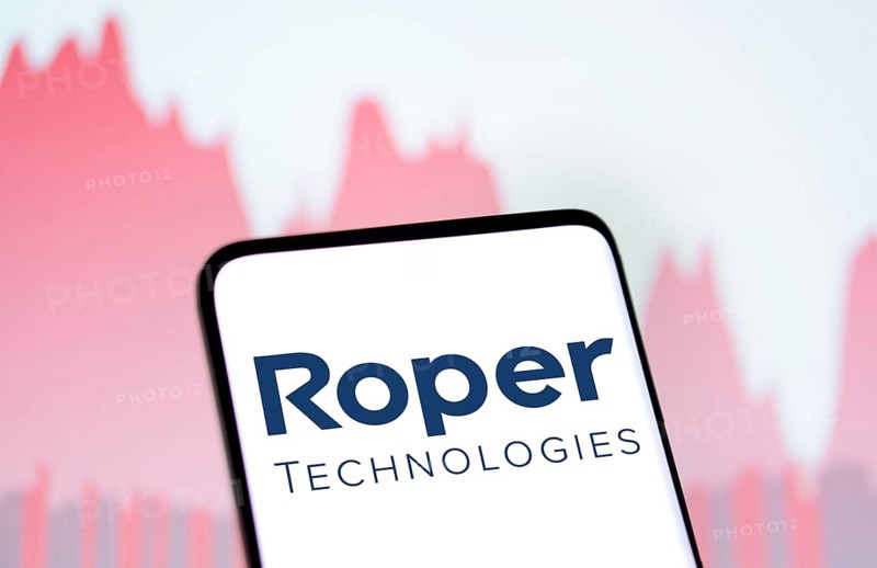 Roper Technologies logo is displayed on smartphone. Roper Technologies Inc is an American diversified industrial company