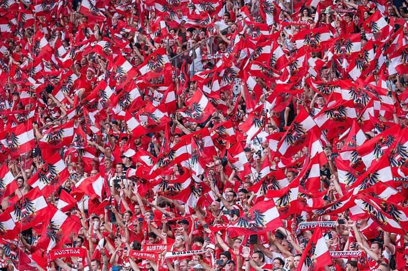 BERLIN, GERMANY - JUNE 21, 2024: Euro 2024 Groupe D match Poland vs Austria 1:3. Supporters of Austria.