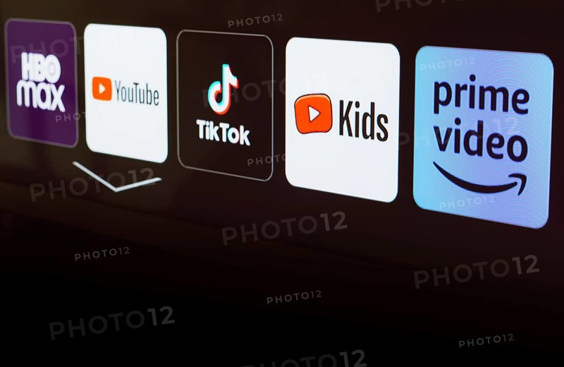 In this photo illustration the HBO Max, YouTube, TikTok, YouTube Kids and Amazon Prime Video logo is displayed on a TV screen