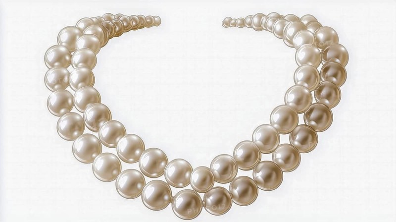 An elegant double-strand pearl necklace featuring lustrous, white pearls with a classic design, AI generated