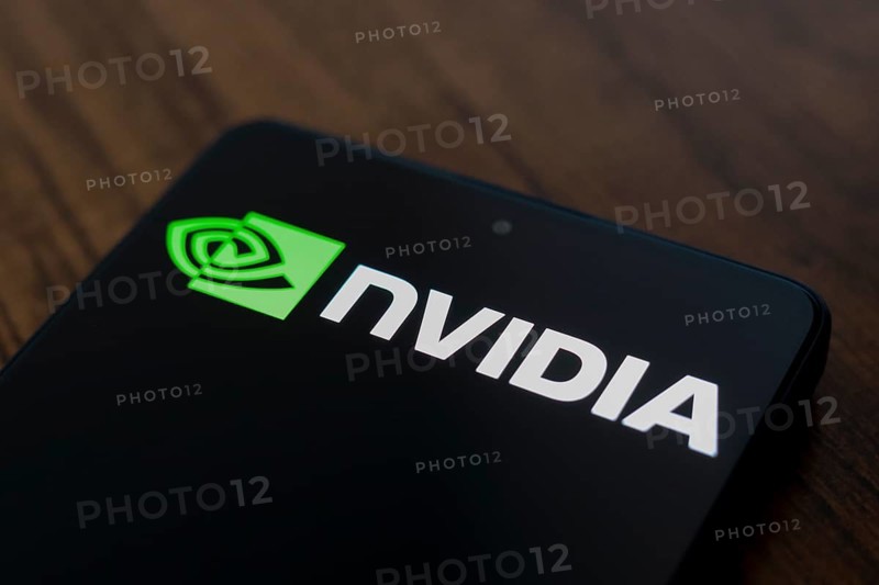 In this photo illustration, the Nvidia Corporation logo is displayed on a smartphone screen