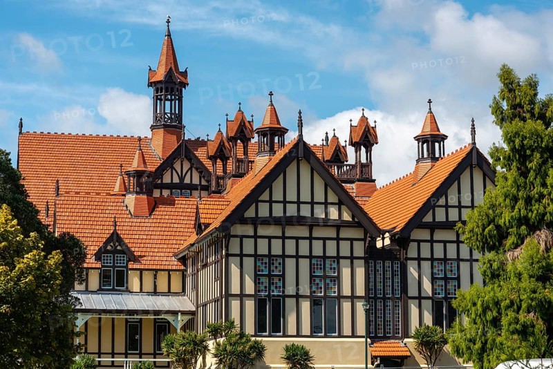 ROTORUA, NEW ZEALAND, JANUARY 13, 2023, The Rotorua Museum, former bath house, North Island of New Zealand