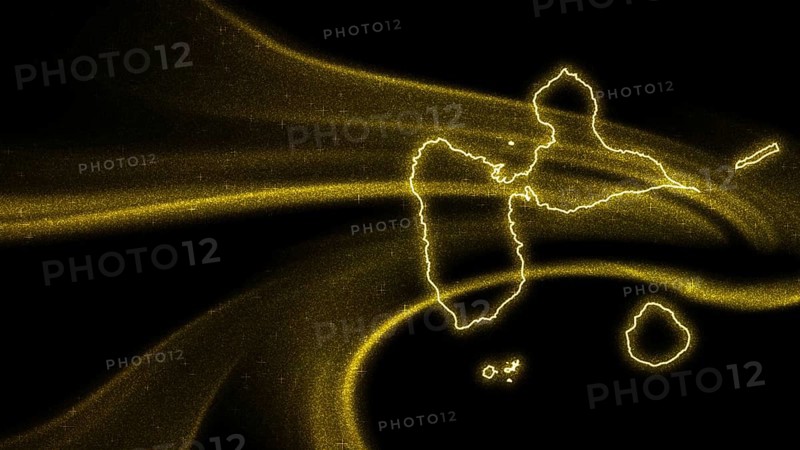 Map of Guadeloupe, Gold glitter map on dark background