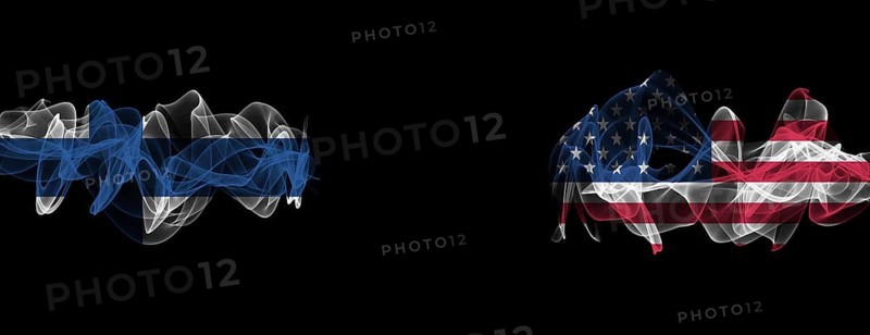 Flags of Finland and USA on Black background, Finland vs USA Smoke Flags