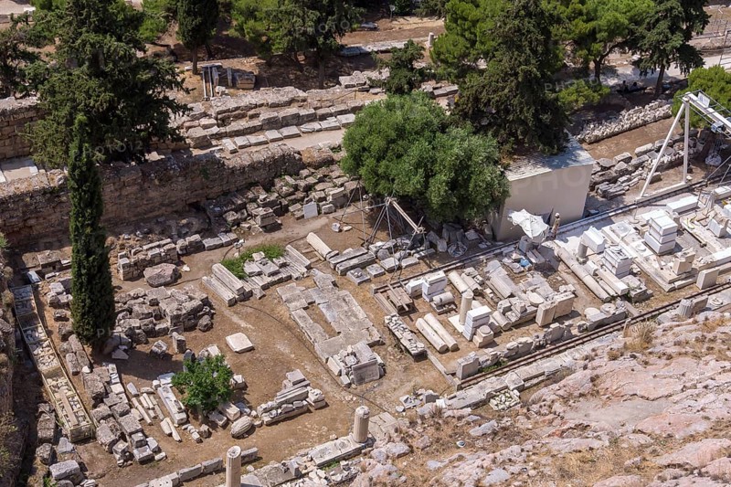 View of the sanctuary of Asklepios (Asklepieion) on the southern slope of the Acropolis hill, Athens, Greece, Europe