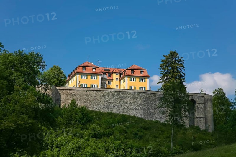 Grafeneck Castle, former hunting lodge of the Dukes of Württemberg around 1560, later summer residence of Duke Carl Eugen von Württemberg, Grafeneck killing centre during the Third Reich, today home for the disabled run by the Samaritan Foundation and memorial, documentation centre, historical building, architecture, Gomadingen-Grafeneck, Swabian Alb, Baden-Württemberg, Germany, Europe
