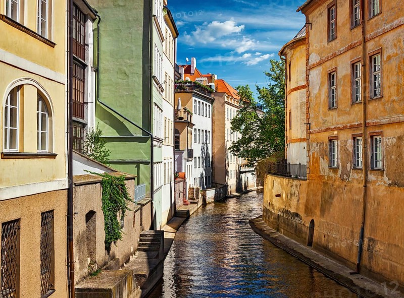Prague Mala Strana canal and houses. Prague, Czech Republic, Europe