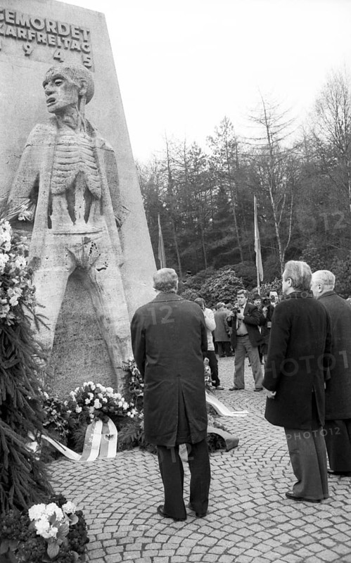 The tribute to those murdered by the Nazis on Good Friday 1945 was also a demonstration against neo-Nazism in Rombergpark on 04.04.1980 in Dortmund, Germany, Europe