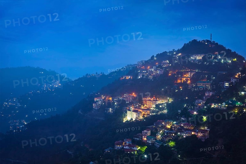 Night view of Shimla, the capital of Indian state Himachal Pradesh. Shimla, Himachal Prades, India, Asia