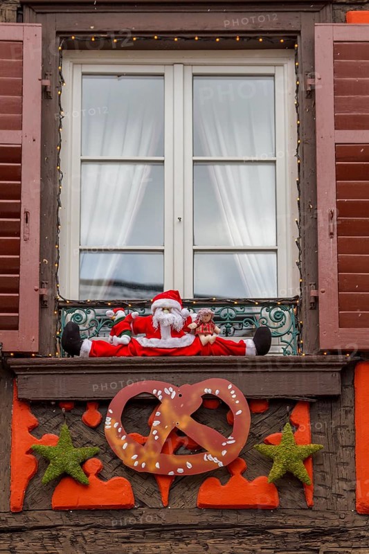 Christmas decorated window, Alsace, France, Europe