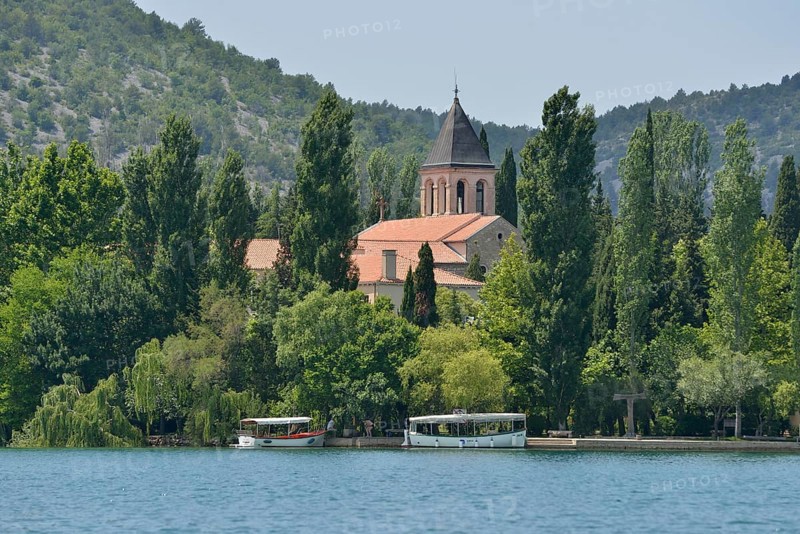 Visovac Monastery on the island of Visovac, Krka National Park, Šibenik-Knin County, Dalmatia, Croatia, Europe