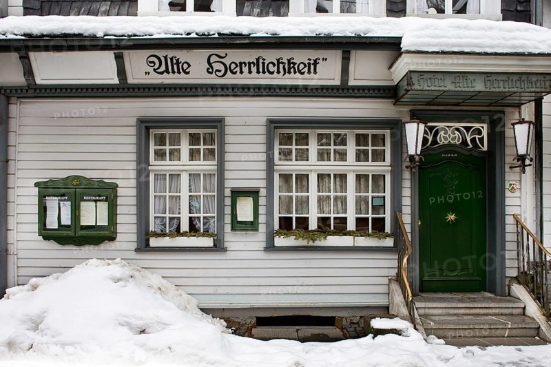 Hotel, restaurant in the historic centre of Monschau an der Rur, Eifel, North Rhine-Westphalia, Germany, Europe