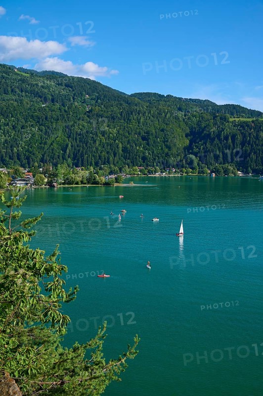Lake, mountains, forest, boats, summer, Lake Millstatt, Döbriach, Carinthia, Austria, Europe