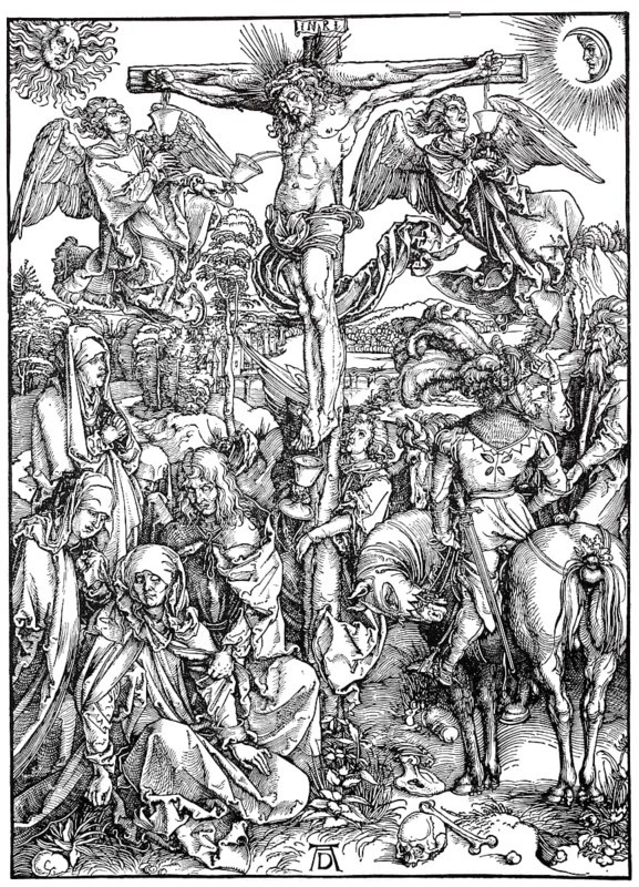 Woodcuts of the Great Passion, the Crucifixion, woodcut by Albrecht Dürer, historical, digital improved reproduction of an old woodcut