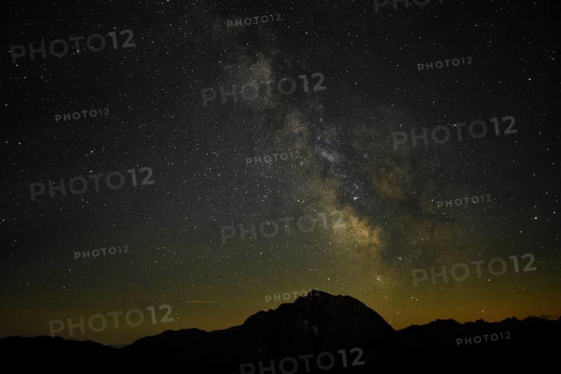 The Milky Way in summer over the Kahlersberg, the highest mountain of the Hagengebirge in the Berchtesgaden National Park, Bavaria, Germany, Europe