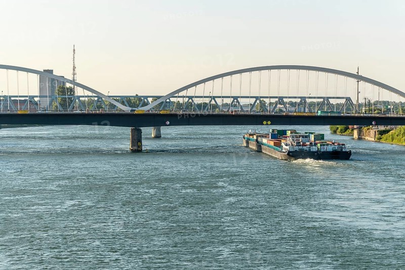 The Rhine between Strasbourg and Kehl seen from the garden of the two banks. Bas-Rhin, Collectivite europeenne d'Alsace, Grand Est