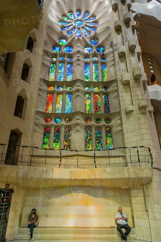 Interior view of the Familia Sagrada by the architect Antonio Gaudi in Barcelona, Spain, Europe